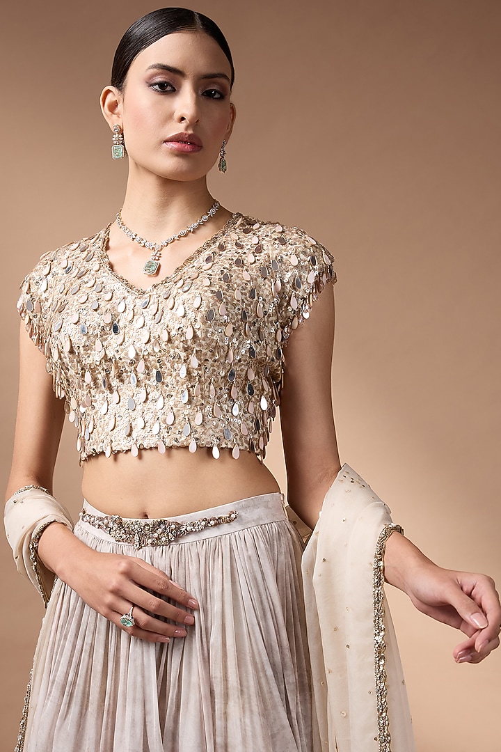 Ivory-Beige Raw Silk Printed Wedding Lehenga Set by Rocky Star at Pernia's Pop Up Shop