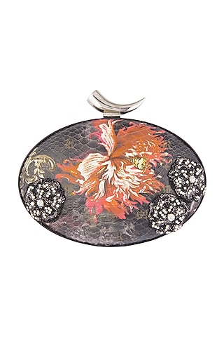 Multi Colored Embroidered Printed Oval Clutch by Rocky Star