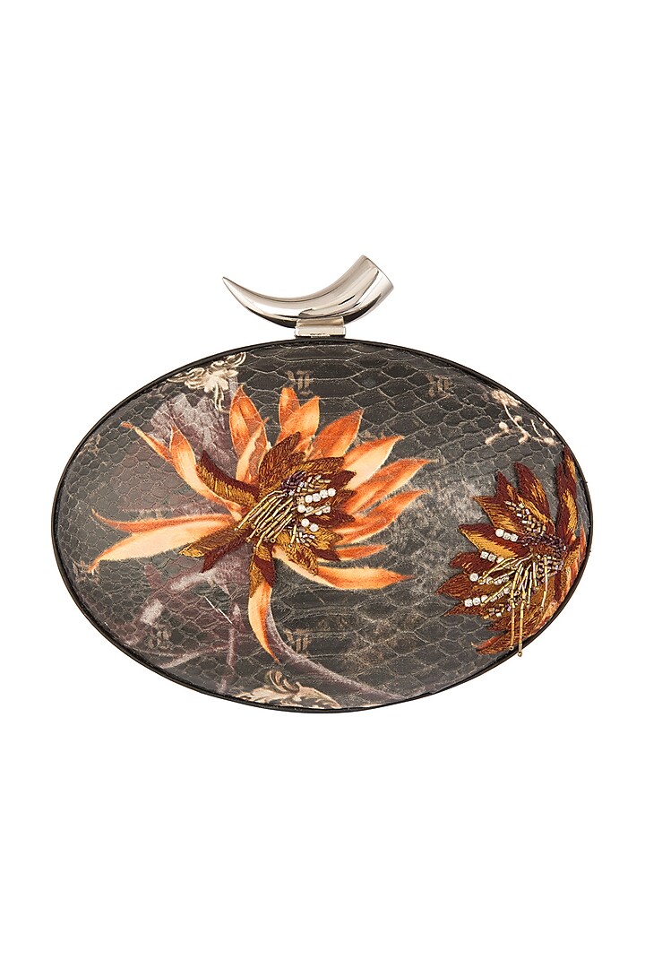Multi Colored Embroidered & Printed Oval Clutch by Rocky Star