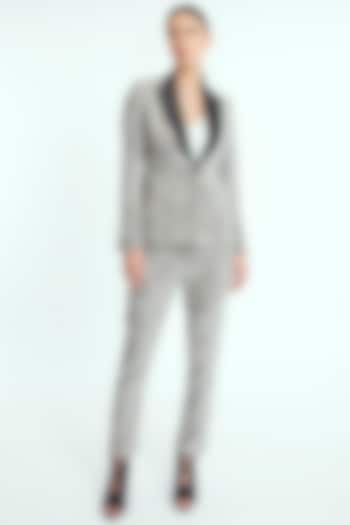 Grey Plaid Tuxedo Suit With Black Lapel by Rocky Star