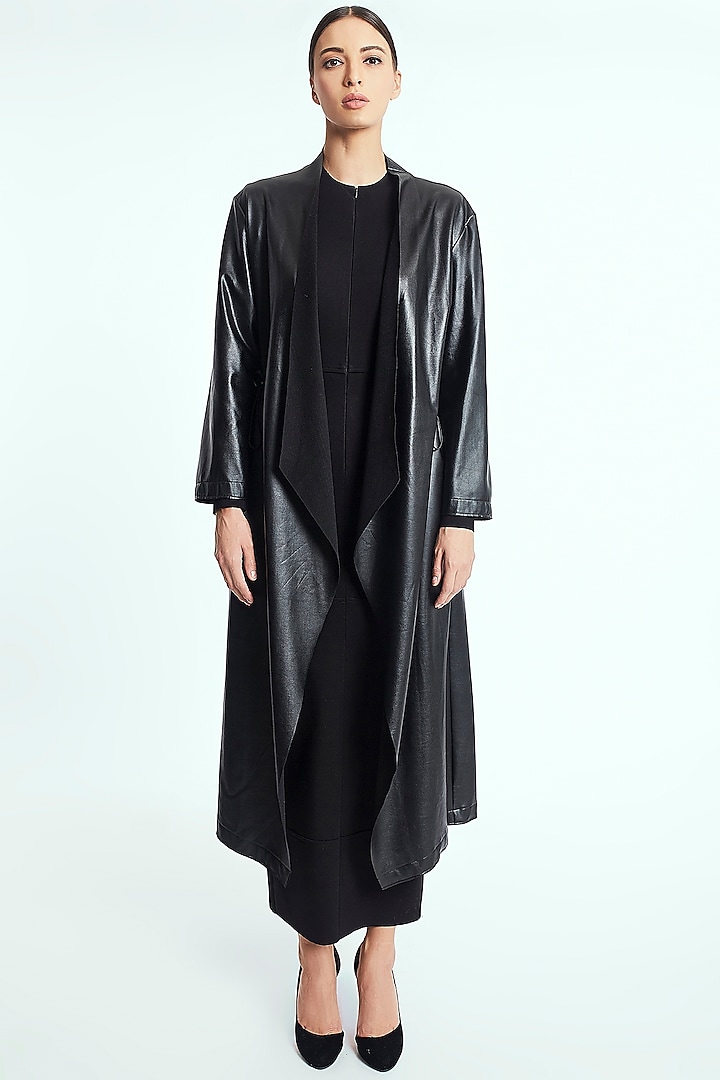 Black Leather Long Cape by Rocky Star