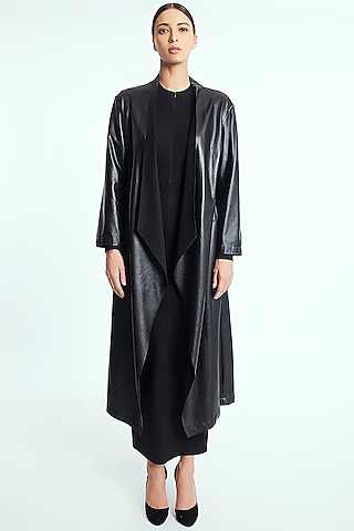 Black Leather Long Cape by Rocky Star