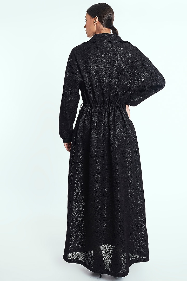 Black Textured Trench Coat by Rocky Star at Pernia's Pop Up Shop