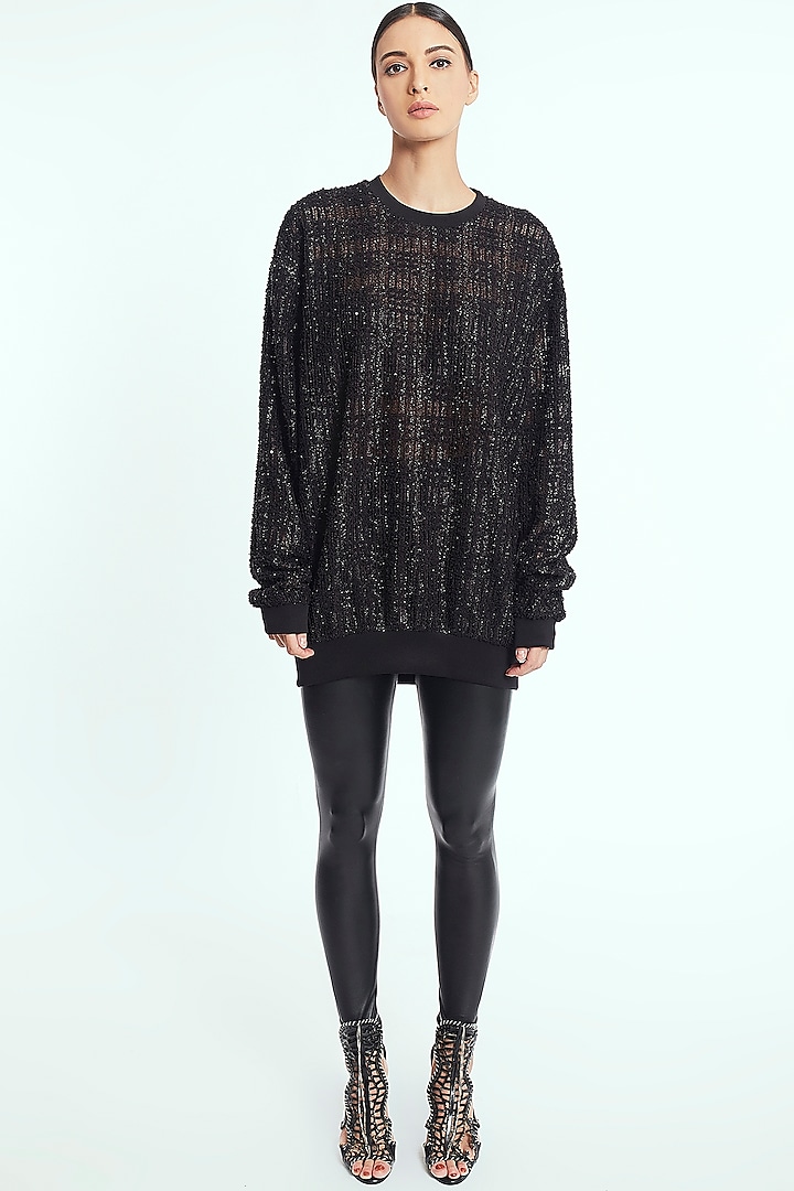 Black Textured Long Knitted Top by Rocky Star