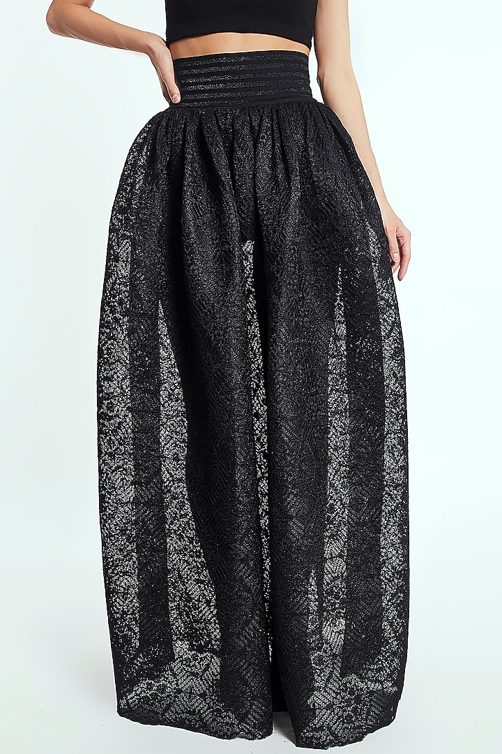 Black Midi Skirt With Lace Texture by Rocky Star at Pernia's Pop Up Shop