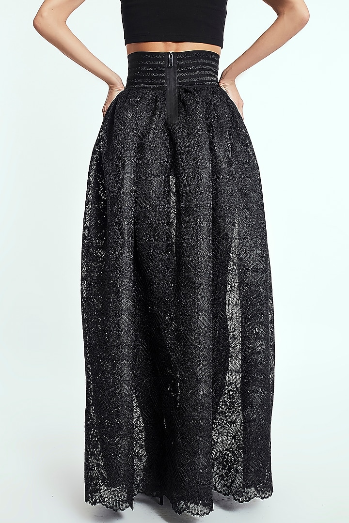 Black Midi Skirt With Lace Texture by Rocky Star at Pernia's Pop Up Shop