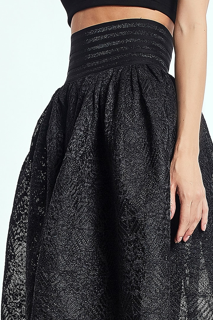 Black Midi Skirt With Lace Texture by Rocky Star at Pernia's Pop Up Shop
