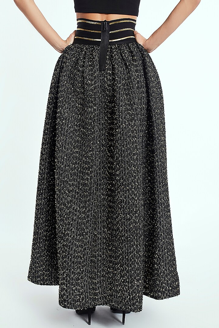 Gold & Black Gathered Midi Skirt by Rocky Star at Pernia's Pop Up Shop