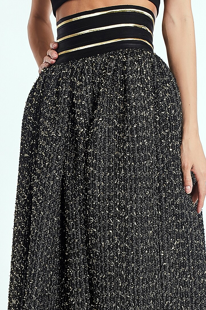 Gold & Black Gathered Midi Skirt by Rocky Star at Pernia's Pop Up Shop