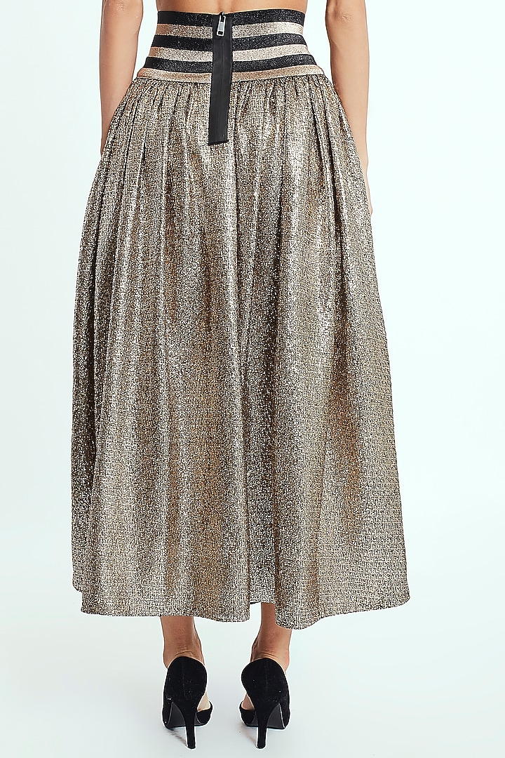 Gold Polyester Midi Skirt by Rocky Star at Pernia's Pop Up Shop