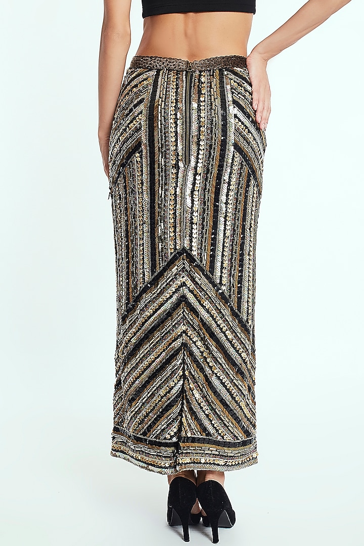 Black Handcrafted Midi Skirt With Crystals by Rocky Star at Pernia's Pop Up Shop
