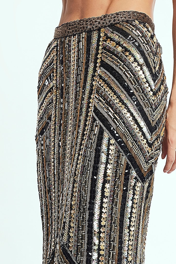 Black Handcrafted Midi Skirt With Crystals by Rocky Star at Pernia's Pop Up Shop