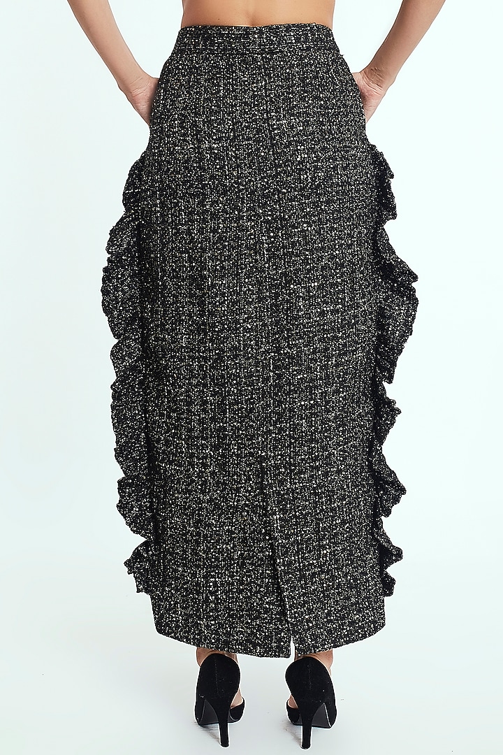 Black & Gold Ruffled Midi Skirt by Rocky Star at Pernia's Pop Up Shop