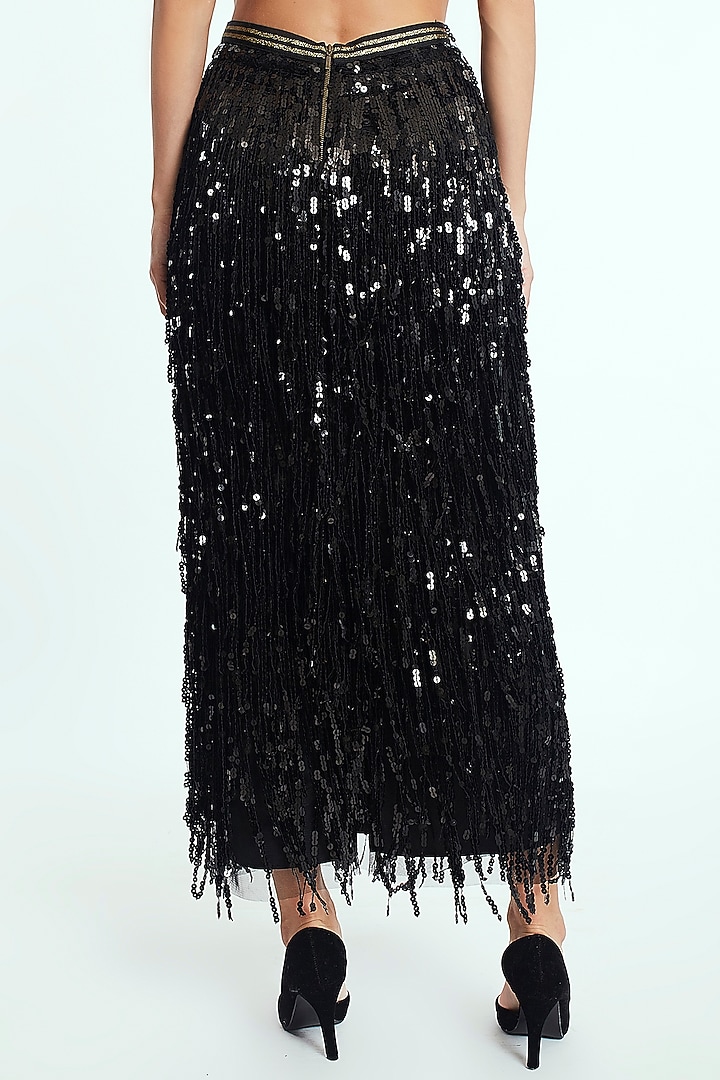 Black & Gold Midi Skirt With Ruffles by Rocky Star at Pernia's Pop Up Shop