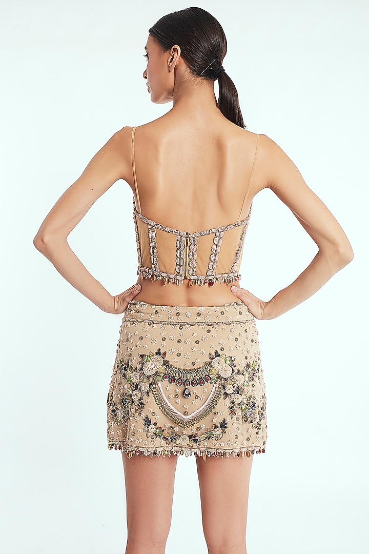 Beige Hand Embroidered Corset Top by Rocky Star at Pernia's Pop Up Shop