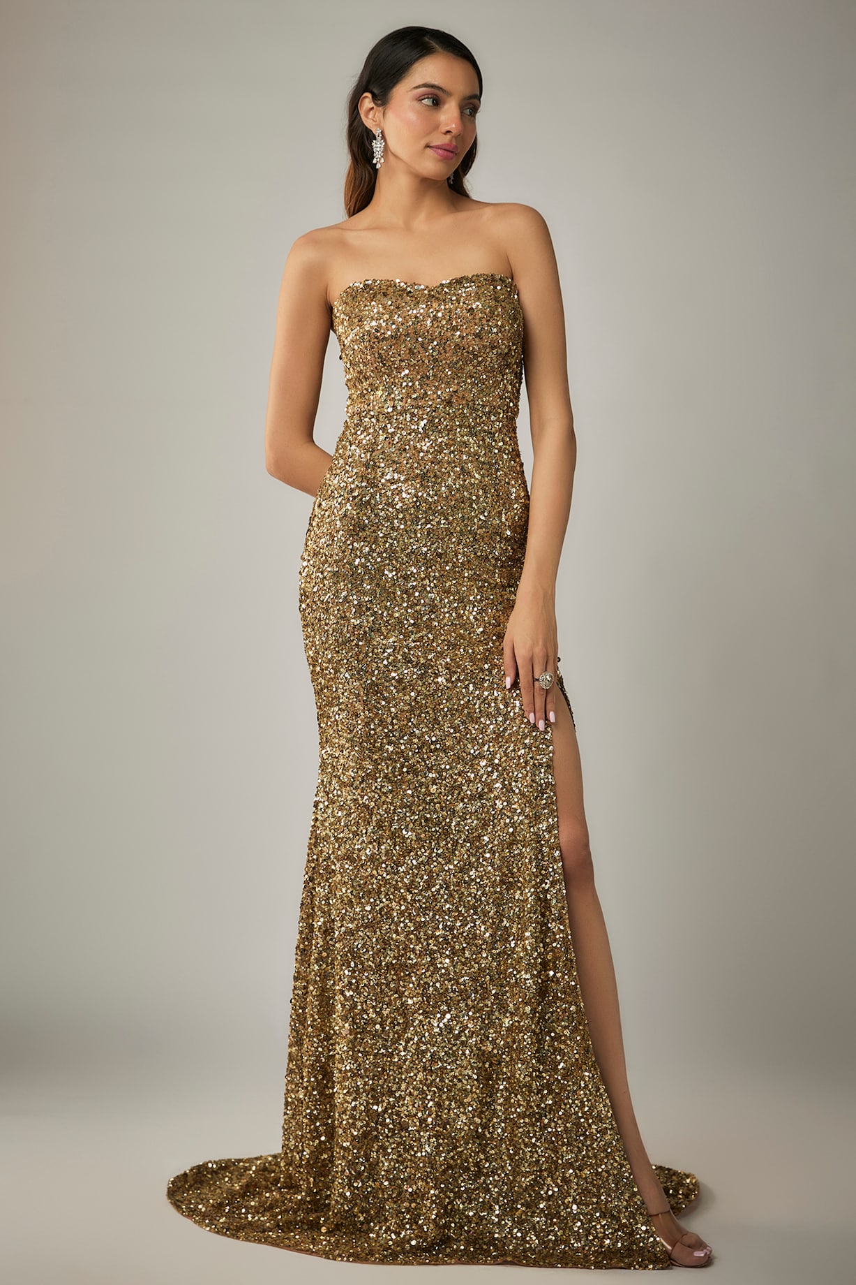 slim fit dress slacks Elegant Tube Gold Ruffle Tier Cocktail Party Dress-ZS182