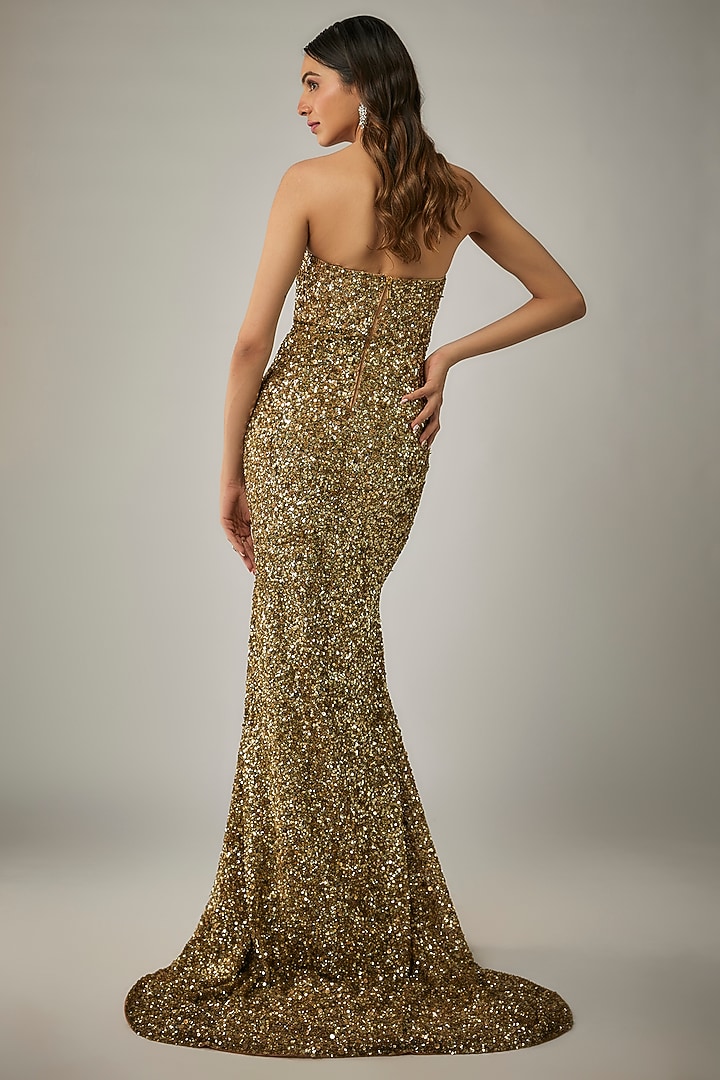 Gold Sequins Embroidered Tube Gown Design by Rocky Star at Pernia's Pop Up  Shop 2026