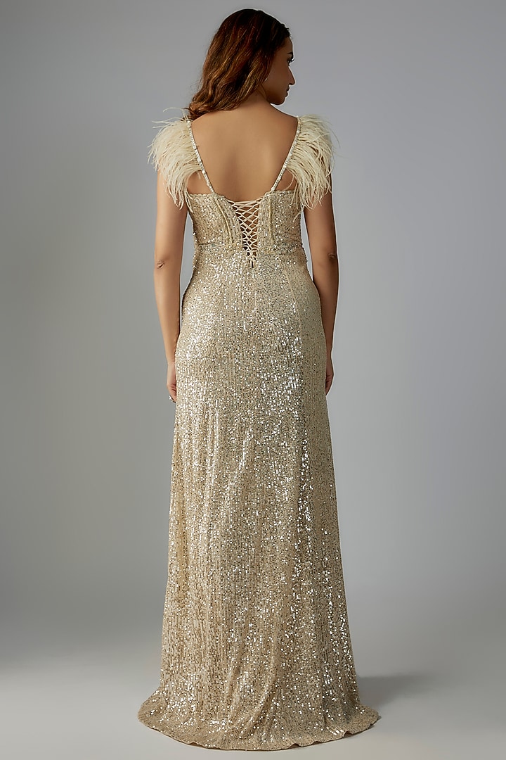 Ivory Net Sequins Embroidered Engagement Gown by Rocky Star at Pernia's Pop Up Shop