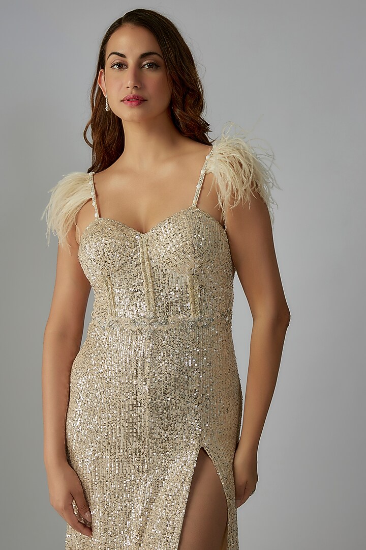 Ivory Net Sequins Embroidered Engagement Gown by Rocky Star at Pernia's Pop Up Shop