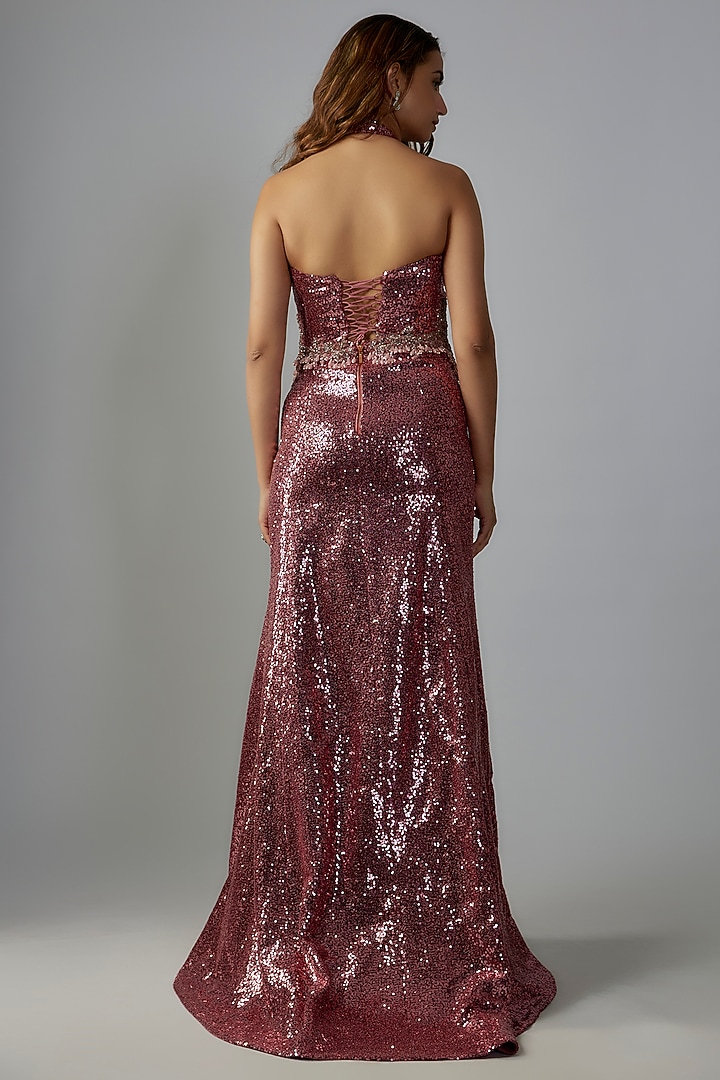 Pink Net Sequins Embroidered Wedding Gown by Rocky Star at Pernia's Pop Up Shop
