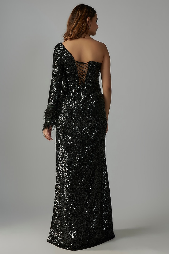 Black Net Sequins Embroidered Wedding Gown by Rocky Star at Pernia's Pop Up Shop