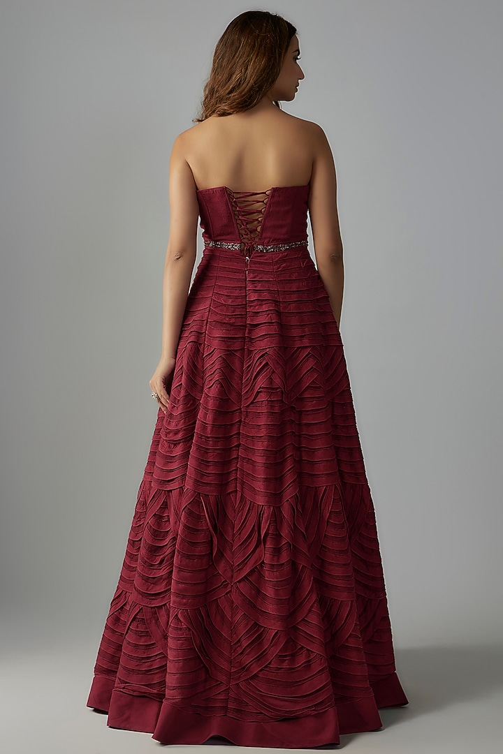 Red Net & Raw Silk Embroidered Bridal Gown by Rocky Star at Pernia's Pop Up Shop