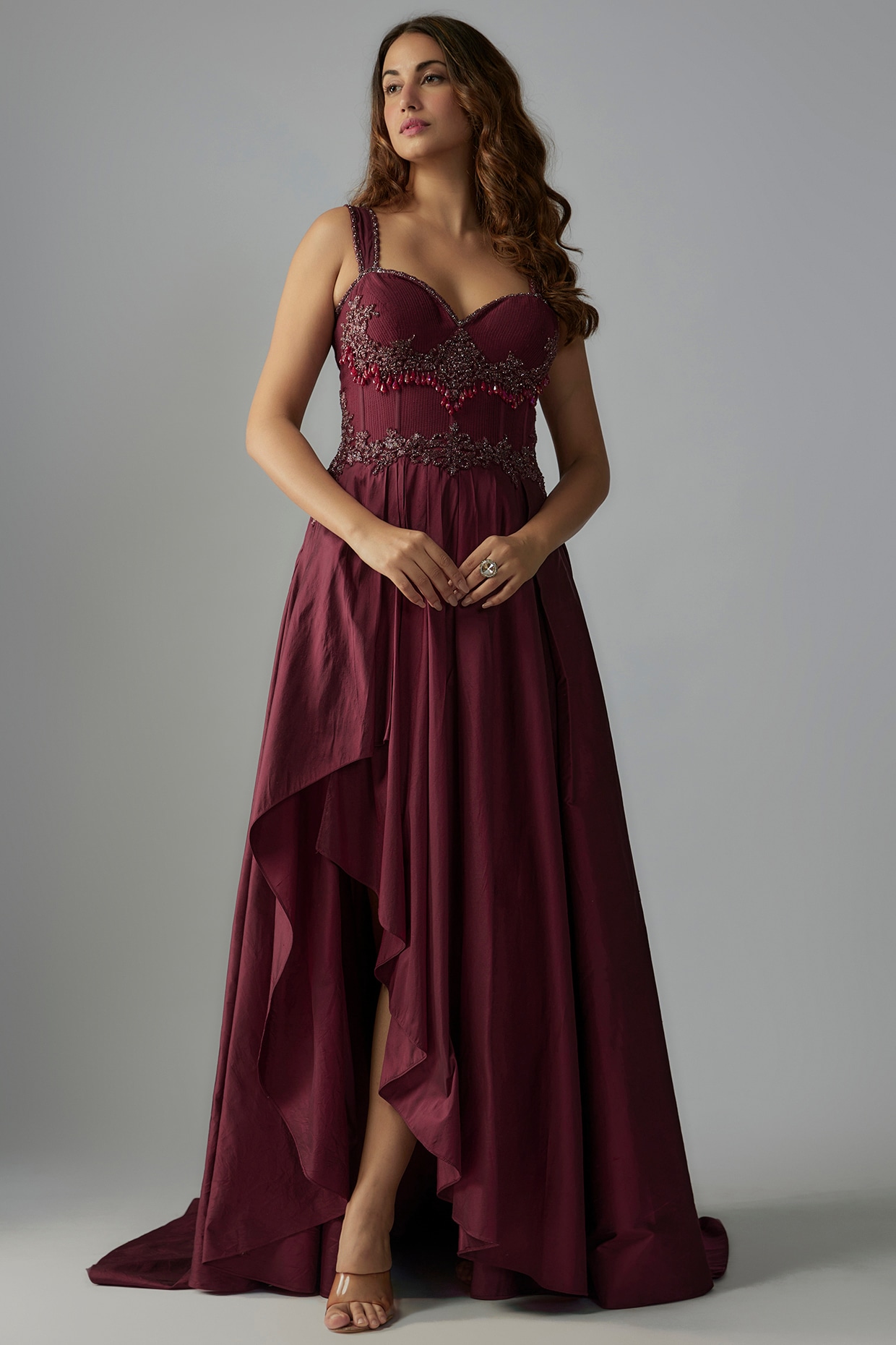 Burgundy fashion corset dress