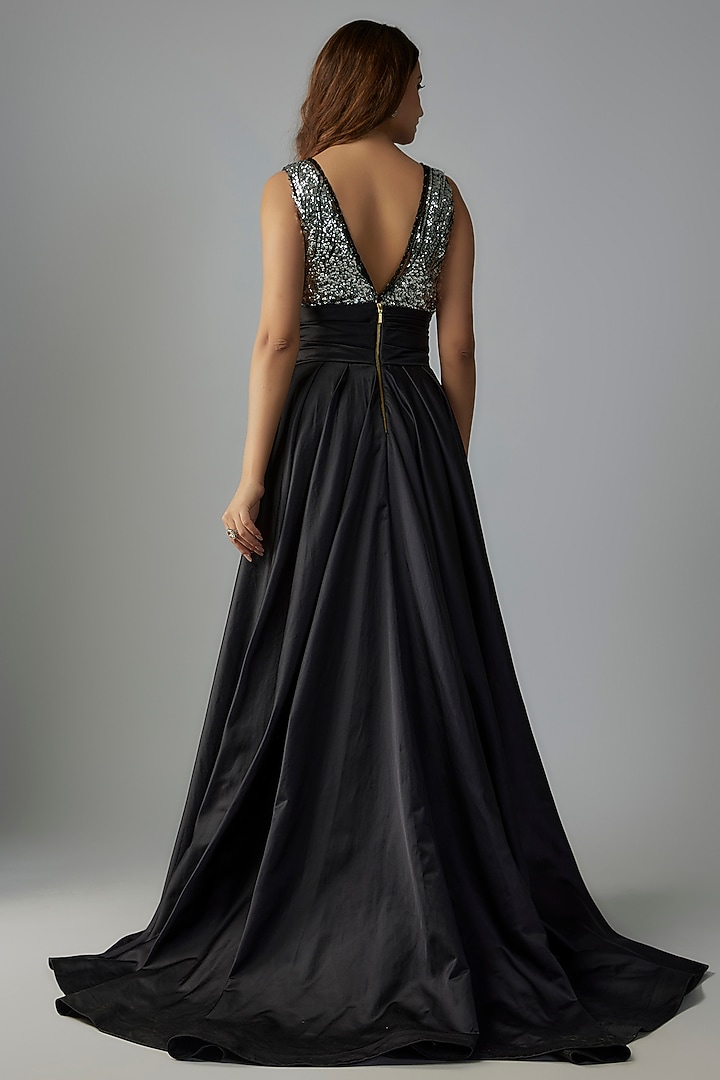 Black Silk Sequins Embroidered Engagement Gown by Rocky Star at Pernia's Pop Up Shop