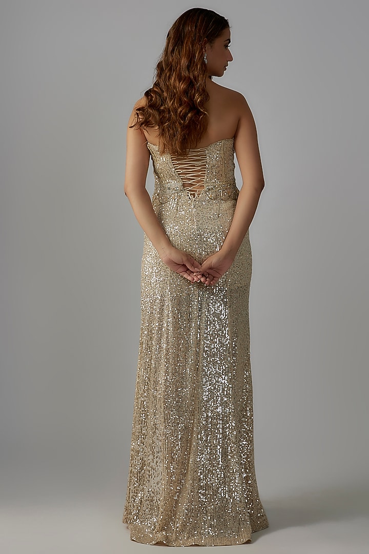 Ivory Net Sequins Embroidered Engagement Gown by Rocky Star at Pernia's Pop Up Shop