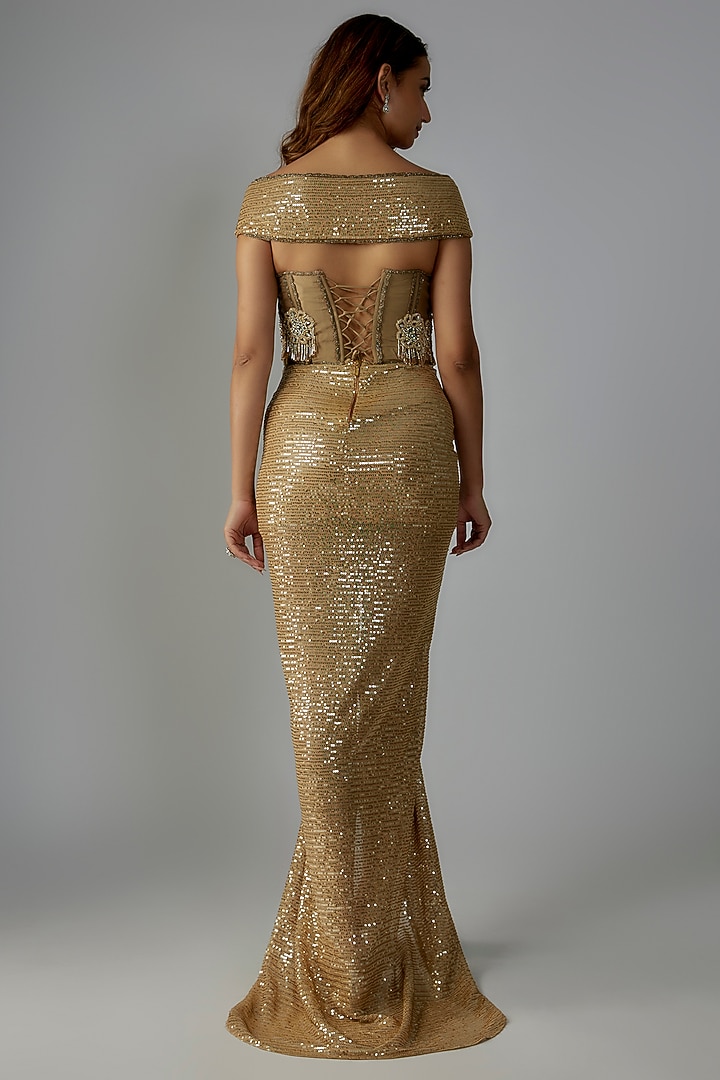 Gold Net Embroidered Corset Wedding Gown by Rocky Star at Pernia's Pop Up Shop