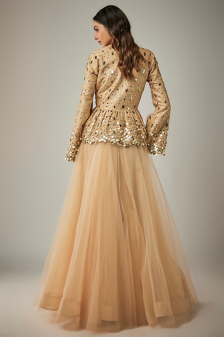 Beige Net Hand Embroidered Wedding Gown With Jacket by Rocky Star at Pernia's Pop Up Shop