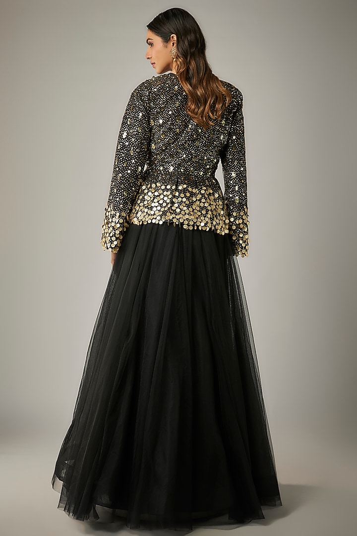 Black Net Hand Embroidered Wedding Gown With Jacket by Rocky Star at Pernia's Pop Up Shop