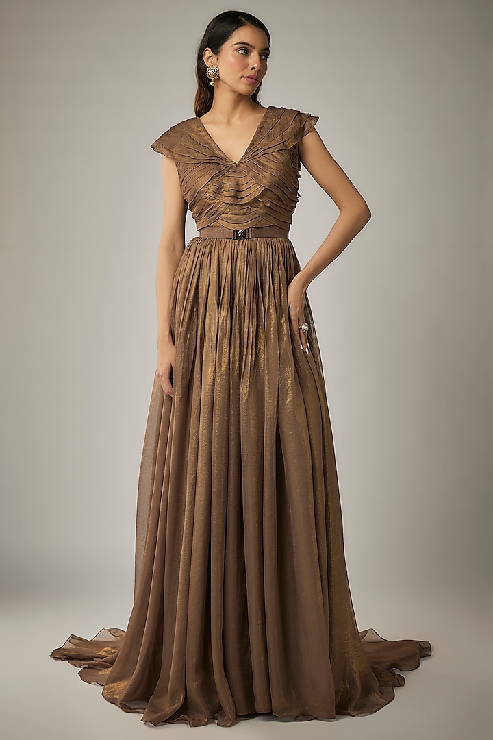 Metallic Copper Georgette Gown by Rocky Star at Pernia's Pop Up Shop