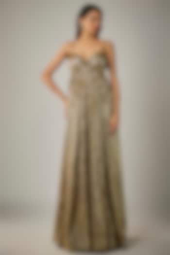 Gold Net Sequin Embroidered Gown by Rocky Star