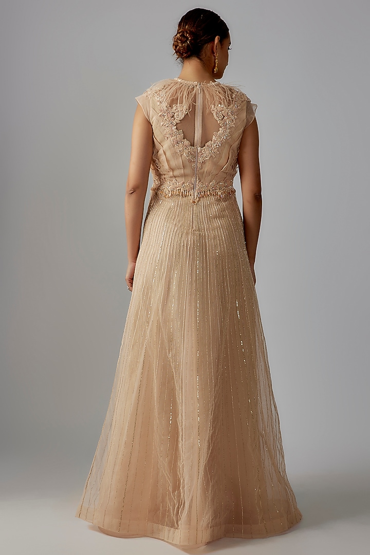 Peach Net Embroidered Layered Wedding Gown by Rocky Star at Pernia's Pop Up Shop
