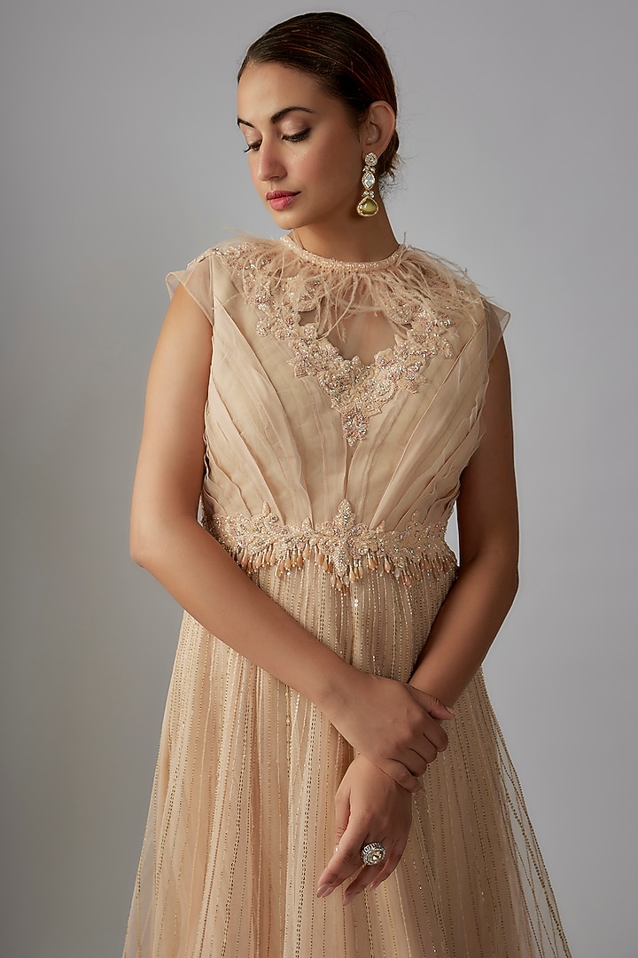 Peach Net Embroidered Layered Wedding Gown by Rocky Star at Pernia's Pop Up Shop