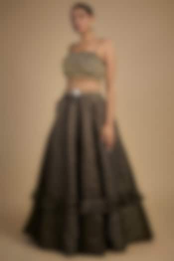 Gold Raw Silk & Poly Lurex Embroidered Wedding Lehenga Set by Rocky Star at Pernia's Pop Up Shop