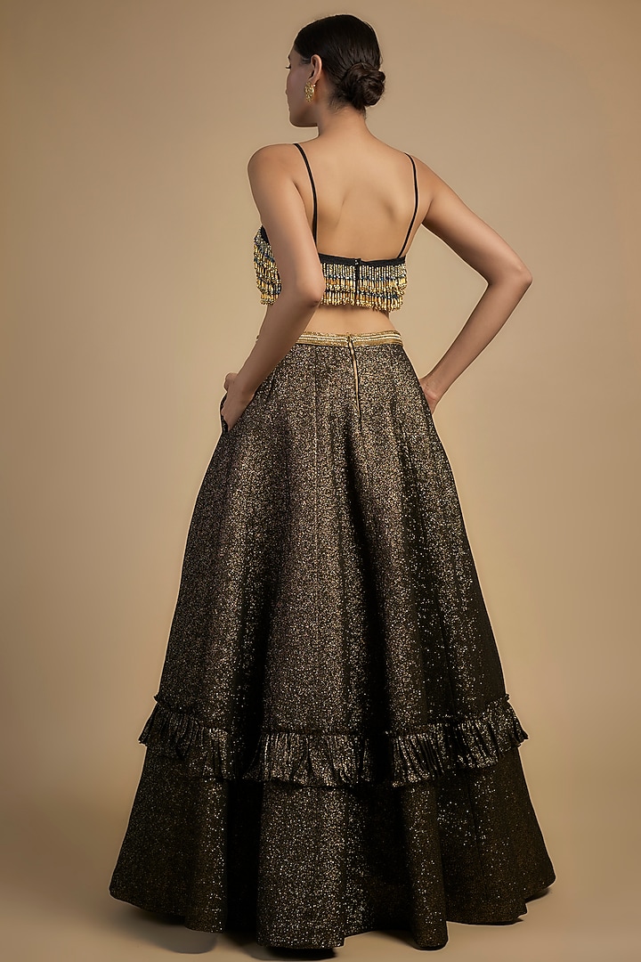 Gold Raw Silk & Poly Lurex Embroidered Wedding Lehenga Set by Rocky Star at Pernia's Pop Up Shop