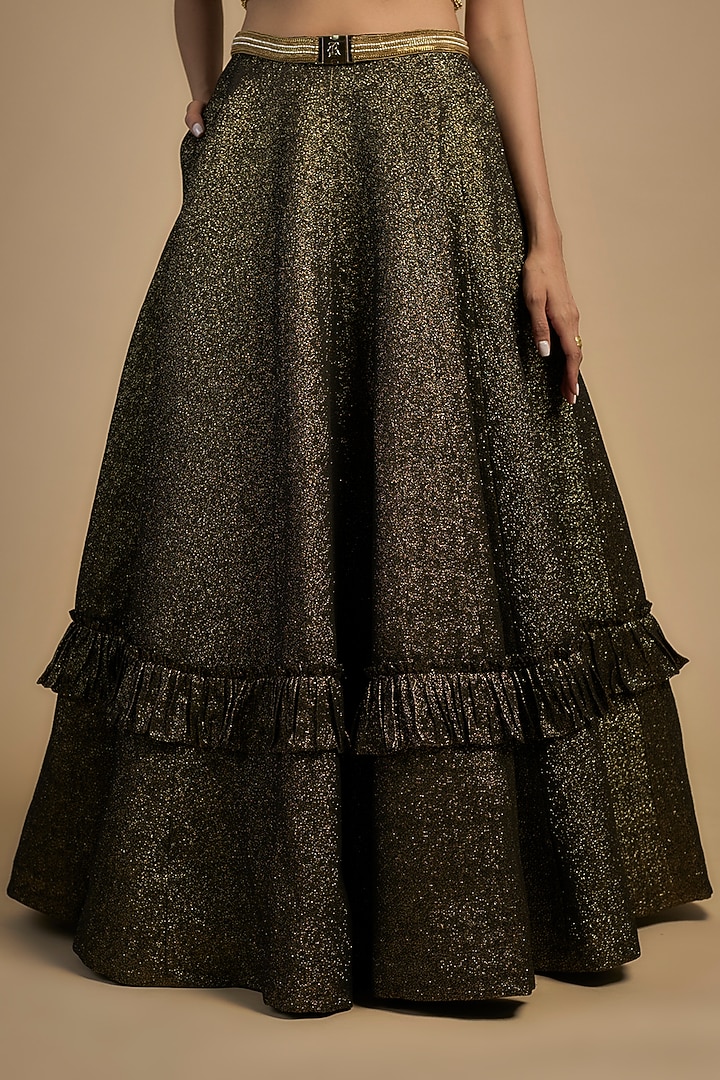 Gold Raw Silk & Poly Lurex Embroidered Wedding Lehenga Set by Rocky Star at Pernia's Pop Up Shop