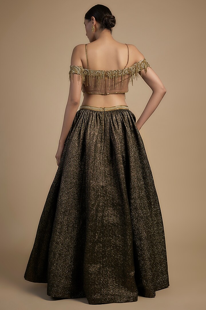 Gold Raw Silk & Poly Lurex Embroidered Wedding Lehenga Set by Rocky Star at Pernia's Pop Up Shop