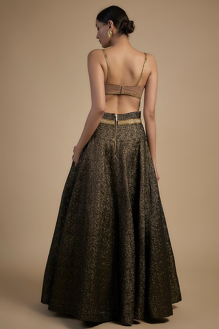 Gold Skin Net & Poly Lurex Embroidered Bridal Lehenga Set by Rocky Star at Pernia's Pop Up Shop