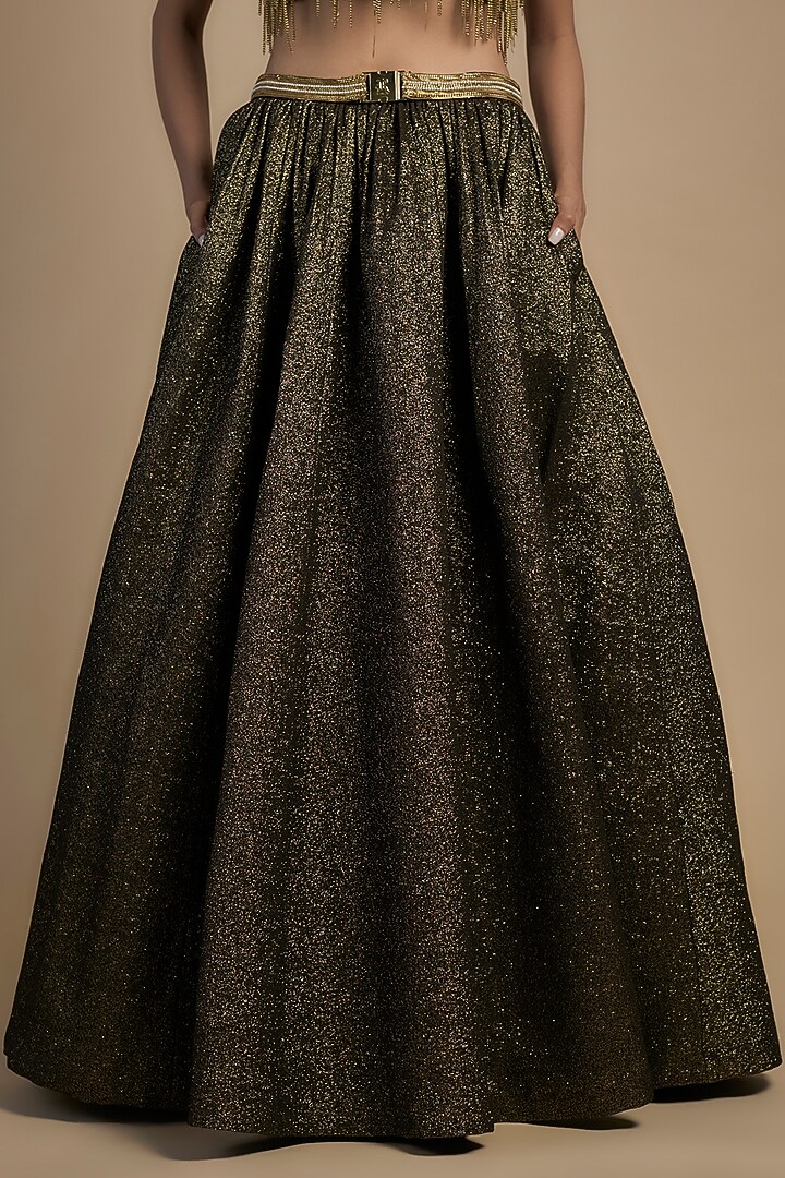 Gold Skin Net & Poly Lurex Embroidered Bridal Lehenga Set by Rocky Star at Pernia's Pop Up Shop