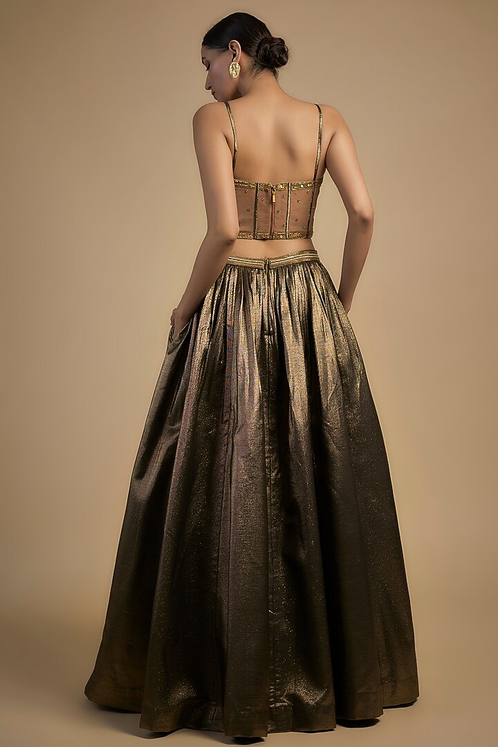 Gold Skin Net & Poly Lurex Embroidered Wedding Lehenga Set by Rocky Star at Pernia's Pop Up Shop