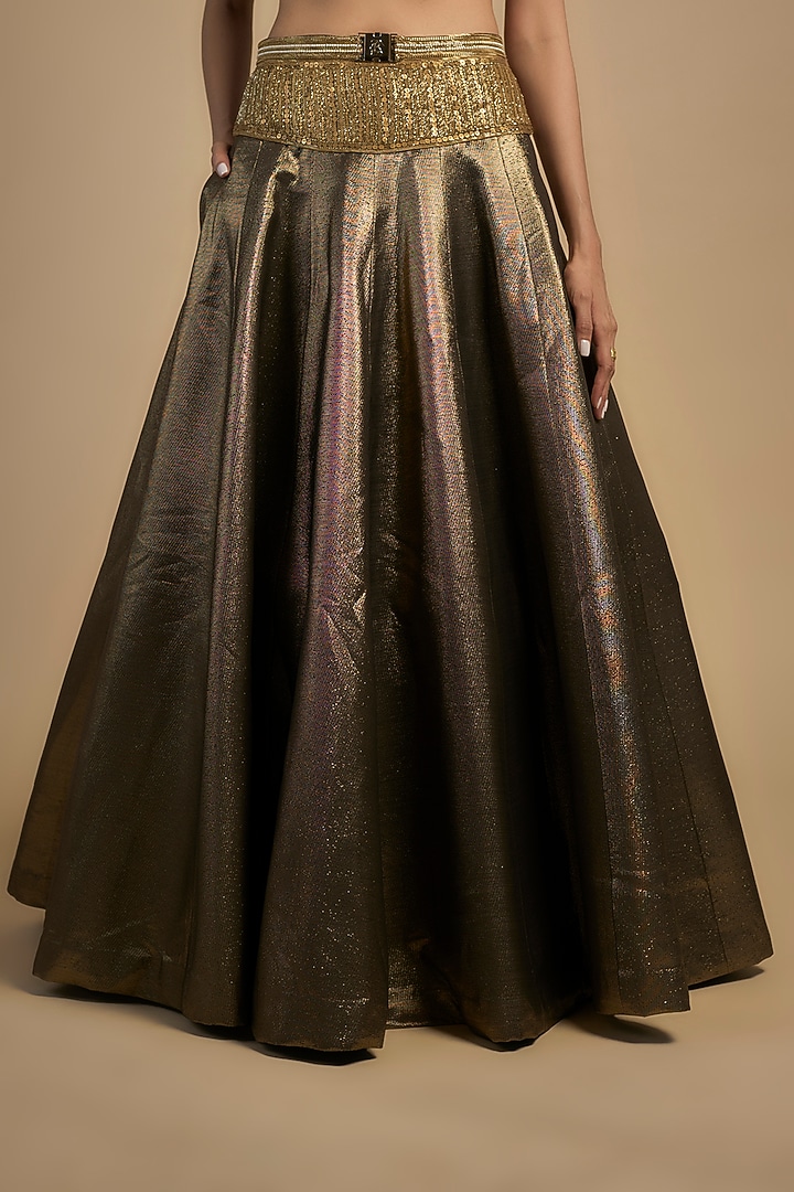 Gold Skin Net & Poly Lurex Embroidered Wedding Lehenga Set by Rocky Star at Pernia's Pop Up Shop