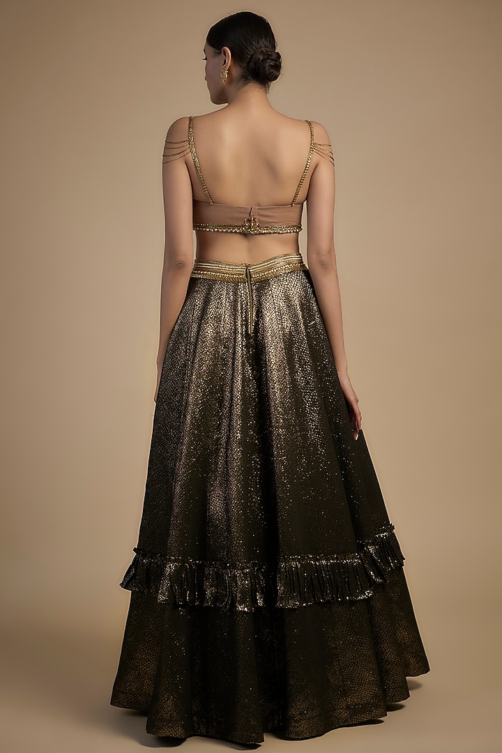 Gold Skin Net & Poly Lurex Embroidered Wedding Lehenga Set by Rocky Star at Pernia's Pop Up Shop