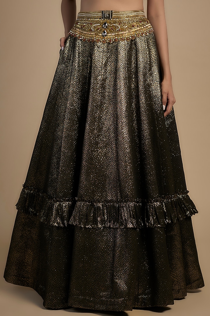 Gold Skin Net & Poly Lurex Embroidered Wedding Lehenga Set by Rocky Star at Pernia's Pop Up Shop