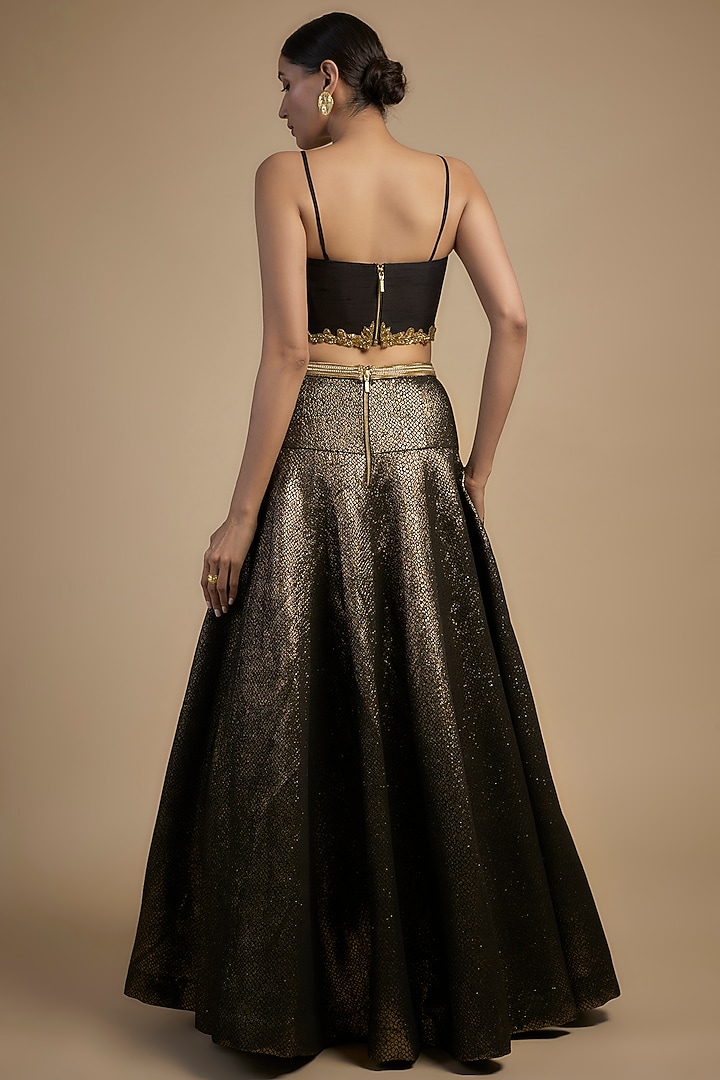 Gold Raw Silk & Poly Lurex Embroidered Wedding Lehenga Set by Rocky Star at Pernia's Pop Up Shop