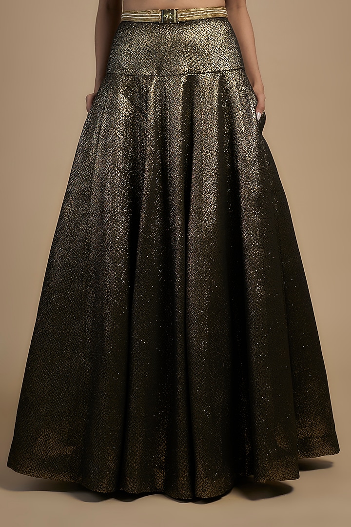 Gold Raw Silk & Poly Lurex Embroidered Wedding Lehenga Set by Rocky Star at Pernia's Pop Up Shop