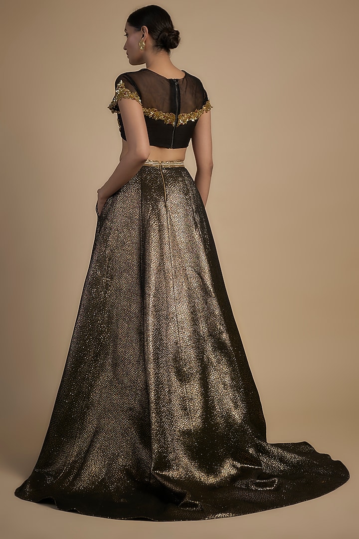 Gold Raw Silk & Poly Lurex Embroidered Bridal Lehenga Set by Rocky Star at Pernia's Pop Up Shop
