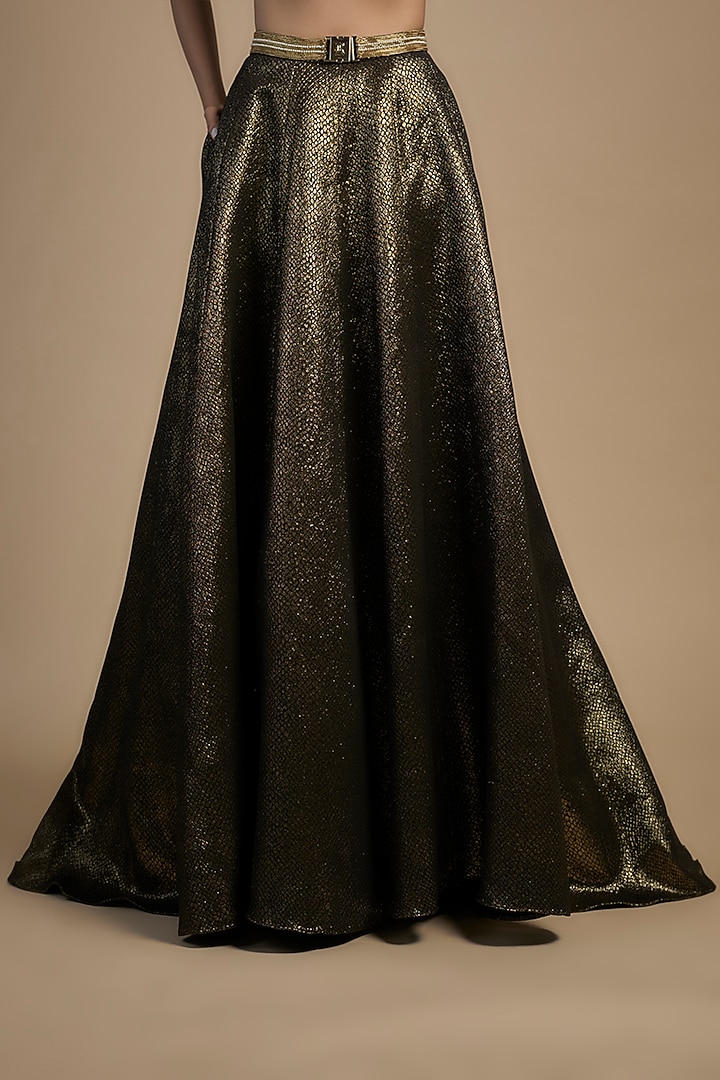 Gold Raw Silk & Poly Lurex Embroidered Bridal Lehenga Set by Rocky Star at Pernia's Pop Up Shop